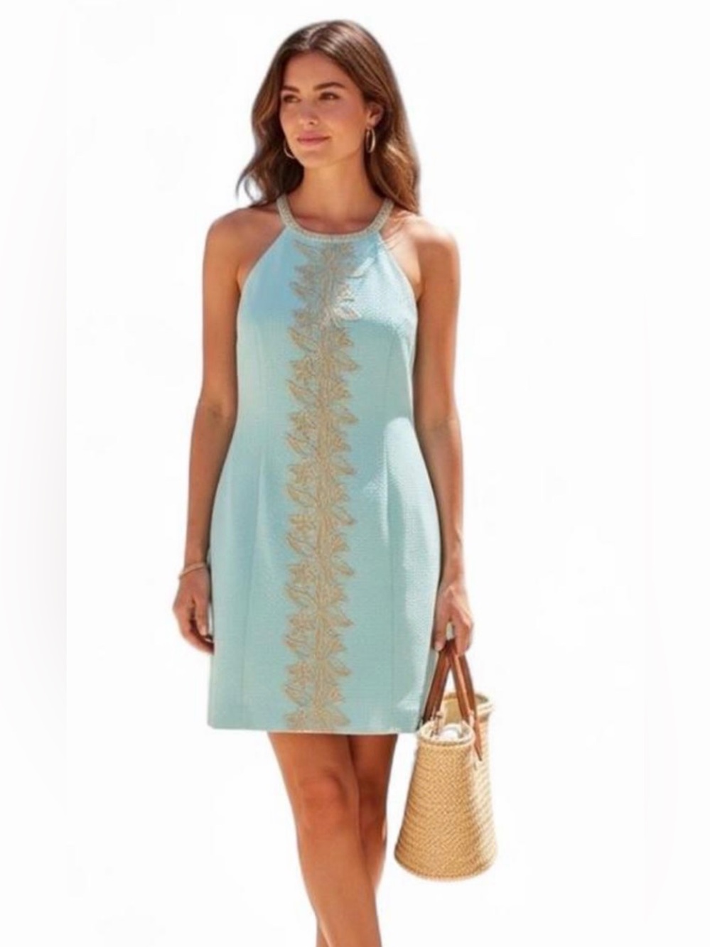 Lilly Pulitzer Pearl Shift Dress Women’s Size 4 Blue Gold Floral Embroidered
